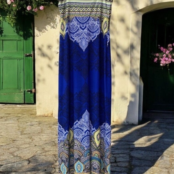 Dressbarn Blue Tan Sleeveless Sundress Maxi - Picture 2 of 4